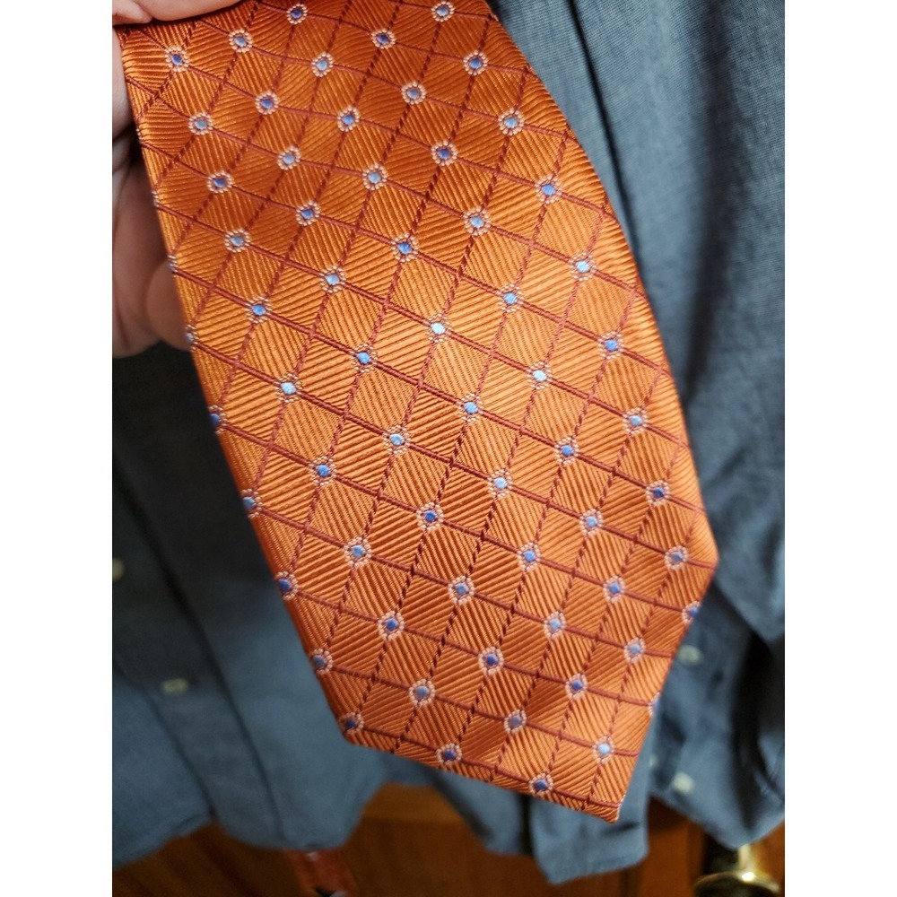 Countess Mara OS Necktie Mens Orange Geometric Lattice Silk Formal Business Tie